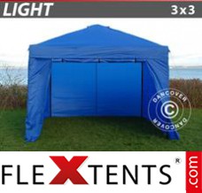 Chapiteau pliant FleXtents Light 3x3m Bleu, avec 4 cotés