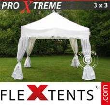 Chapiteau pliant FleXtents Xtreme "Wave" 3x3m Blanc, avec 4 rideaux decoratifs