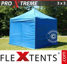 Chapiteau pliant FleXtents Xtreme 3x3m Bleu, avec 4 cotés