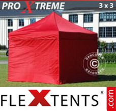 Chapiteau pliant FleXtents Xtreme 3x3m Rouge, avec 4 cotés
