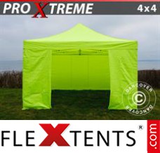 Chapiteau pliant FleXtents Xtreme 4x4m Néon jaune/vert, avec 4 cotés