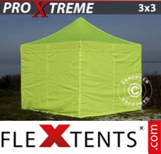 Chapiteau pliant FleXtents Xtreme 3x3m Néon jaune/vert, avec 4 cotés