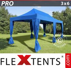 Chapiteau pliant FleXtents PRO 3x6m Bleu, incl. 6 rideaux decoratifs