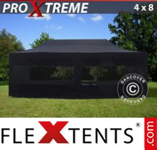Chapiteau pliant FleXtents Xtreme 4x8m Noir, avec 6 cotés