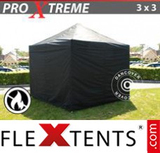 Chapiteau pliant FleXtents Xtreme 3x3m Noir, Ignifugé, avec 4 cotés