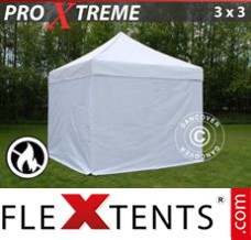 Chapiteau pliant FleXtents Xtreme 3x3m Blanc, Ignifugé, avec 4 cotés