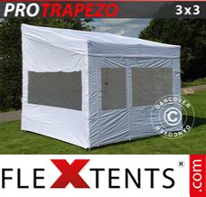 Chapiteau pliant FleXtents PRO Trapezo 3x3m Blanc, avec 4 cotés