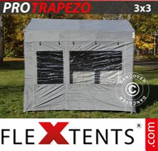 Chapiteau pliant FleXtents PRO Trapezo 3x3m Gris, avec 4 cotés