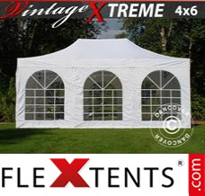 Chapiteau pliant FleXtents XtremeVintage Style 4x6m Blanc, avec 8 cotés