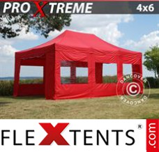 Chapiteau pliant FleXtents Xtreme 4x6m Rouge, avec 8 cotés