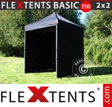 Chapiteau pliant FleXtents Basic 110, 2x2m Noir, avec 4 cotés