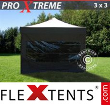 Chapiteau pliant FleXtents Xtreme 3x3m Noir, avec 4 cotés