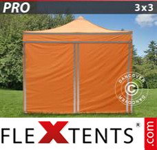 Chapiteau pliant FleXtents PRO, Tente de chantier 3x3m Orange réfléchissant, avec 4...
